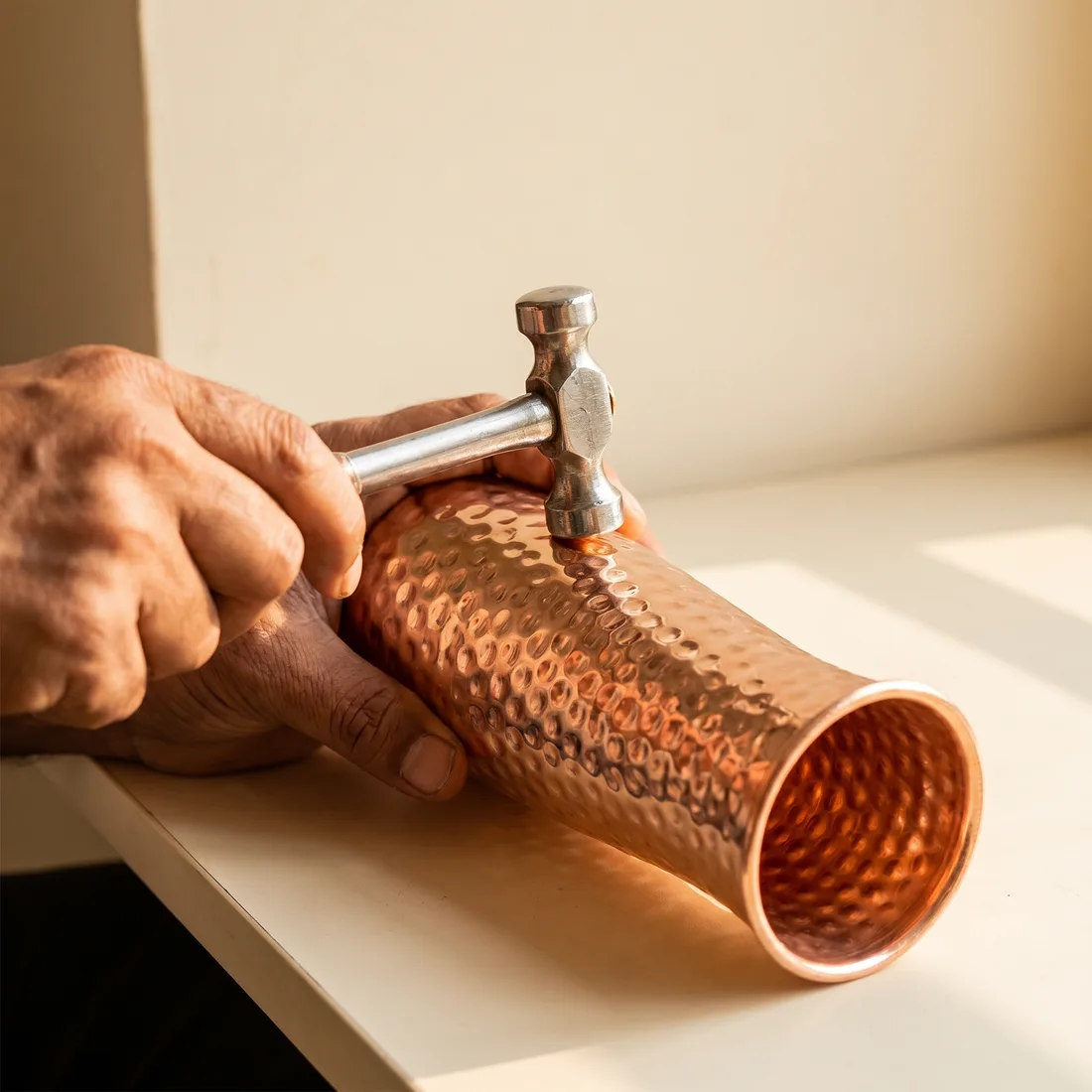 A hand-hammered pure copper Coppora carafe.